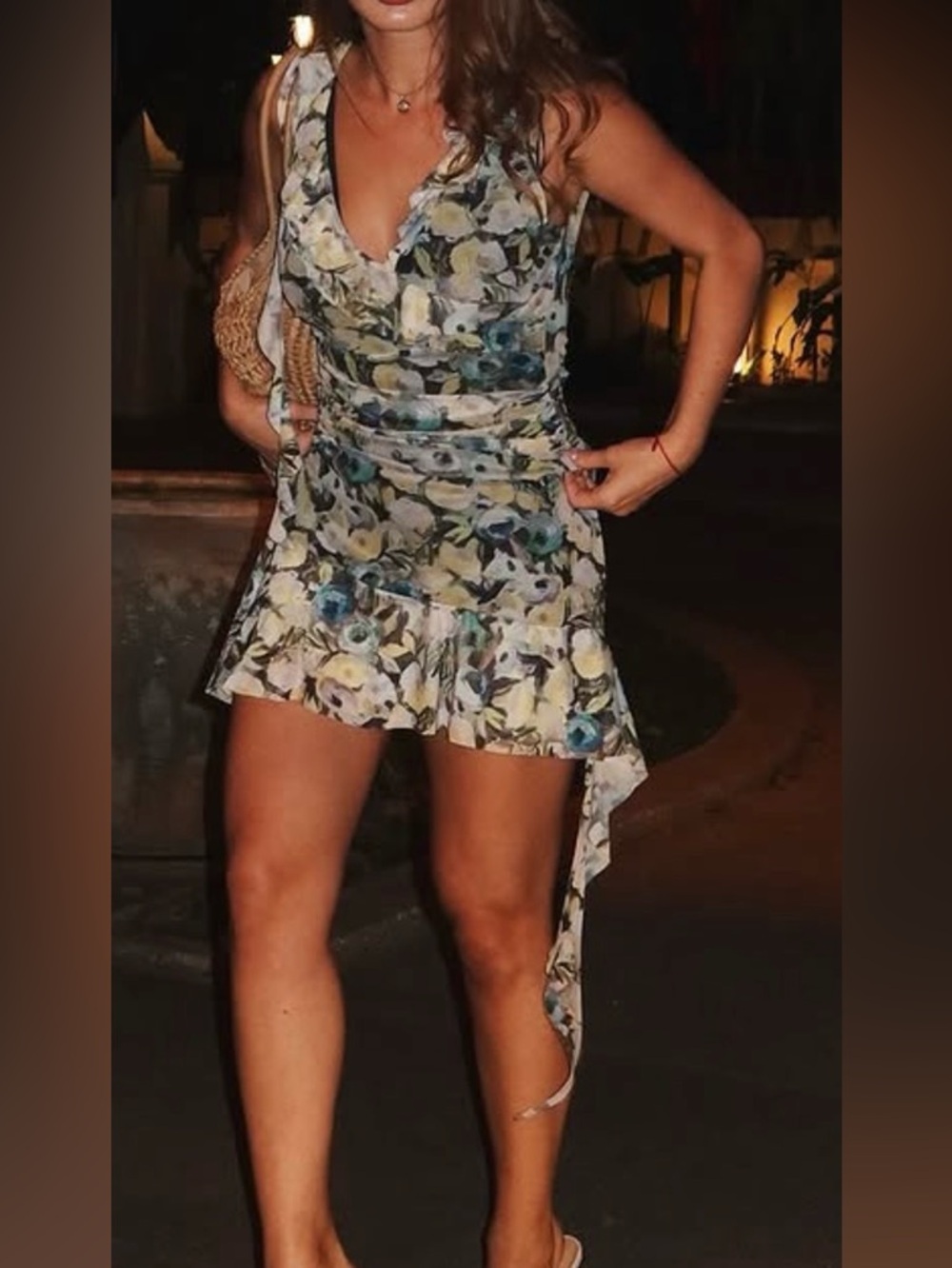 Zara Floral Ruffle Mini Dress in Blue, Yellow & Green - Picture 3 of 10